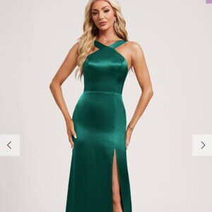 GREEN Floor length Satin Dress